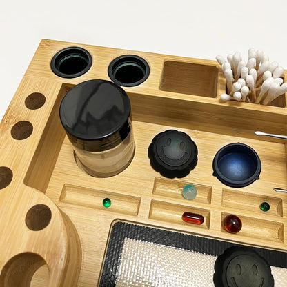 Bamboo Desk Organizer,Carving Tool Organizer with Non-sticky Mat and Silicone Container (21 x 16 x 4.5cm)