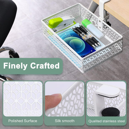 ROSYLINE OSYLINE Heavy Duty Clamp On Under Desk Drawer Organizer Storage Tray Basket with Non-Slip Pad Hanging Mount for Home Office Studio Bedroom or Dorm (Black)