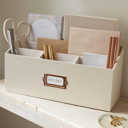 KIBAGA Stylish Linen Mail Organizer for Your Countertop – Easily Organizes Pens, Mail & More in Spacious Compartments on Any Desktop – The Perfect Desk Sorter for Paper & Office Essentials