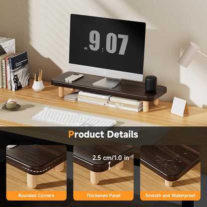 Monitor Stand Riser, 24 Inch Wood Desk Organizer with Monitor Stand & Storage Computer Monitor and Laptop Riser Multifunctional Laptop Stand Desk Organizer for Office Home Screen/Laptop/PC (Light Walnut)