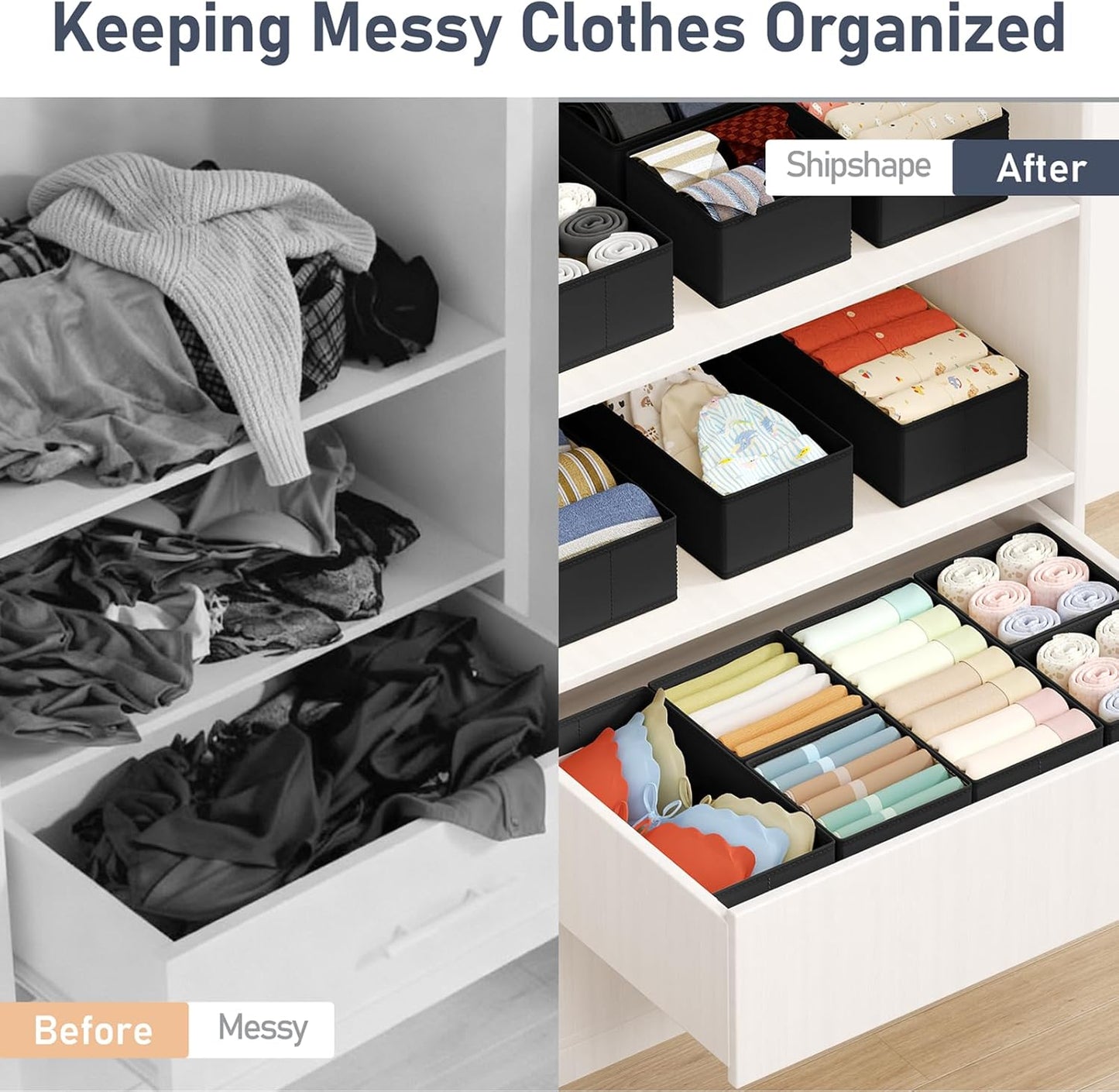 DIMJ Drawer Organizers Clothes, Dresser Organizer Bins for Baby Clothes,Underwear and Sock, Fabric Closet Organization and Storage Boxs, Drawer Dividers for Nursery, Clothing, Tie - 4 Pack, Beige