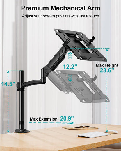 MOUNT PRO Laptop Arm Mount for Desk, 2 in 1 Function Monitor Laptop Stand, Fits Max 17" Notebook and 32" Computer Screen, Aluminum Single Monitor Holder with Adjustable Tray, Holds up to 22lbs