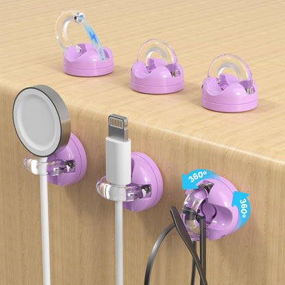 Rotatable Magnetic Cable Clips, Smooth Adjustable Cord Holder, Under Desk Cable Management, Adhesive Charging Wire Holder Keeper Organizer for Office Nightstand Wall (6-Pack Purple-Orange-Cyan)
