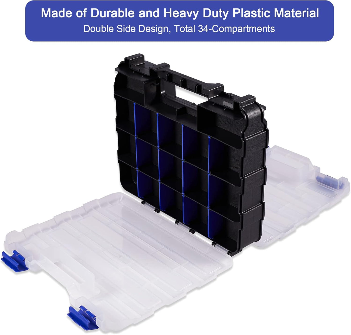 AIDY-PRO Small Parts Organizer Box Storage Case Tools Box Organizer Double Side 34 Compartments Hardware Organizers with Removable Plastic Dividers for Screws Nuts Nails Bolts, 2 Pack