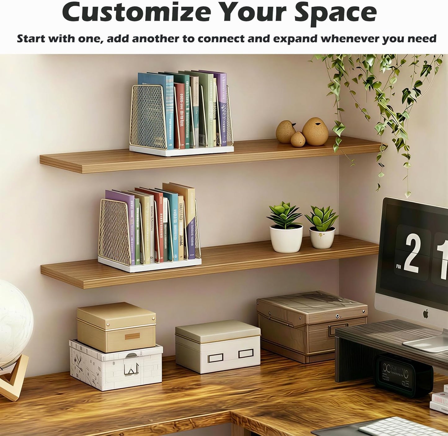 AUPSEN 5-Section Gold File Organizer for Desk, Wood Mesh Desktop File Organizer, File Sorter Storage Rack, Vertical Folder Holder for Files, Magazines, Books (Gold)
