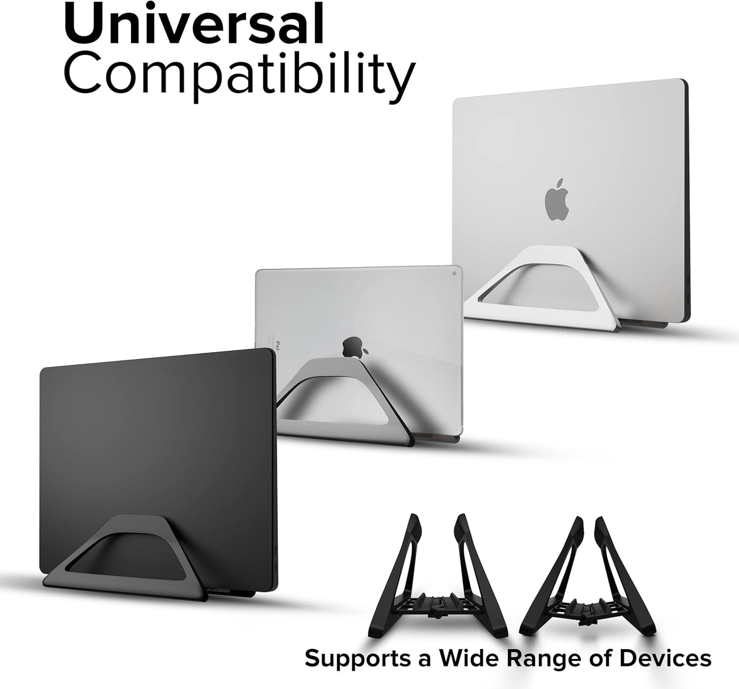 Elestoria Aluminum Vertical Laptop Stand with Gravity Auto-Lock – Adjustable Laptop Holder Vertical fits MacBook Pro/Air, Chromebook & Gaming Laptops up to 17.3" – Space-Saving Desktop Dock - Silver