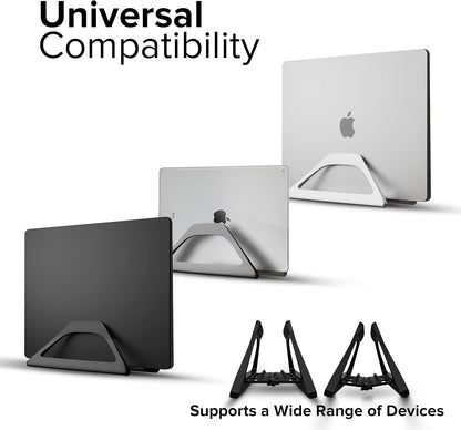 Elestoria Aluminum Vertical Laptop Stand with Gravity Auto-Lock – Adjustable Laptop Holder Vertical fits MacBook Pro/Air, Chromebook & Gaming Laptops up to 17.3" – Space-Saving Desktop Dock - Silver