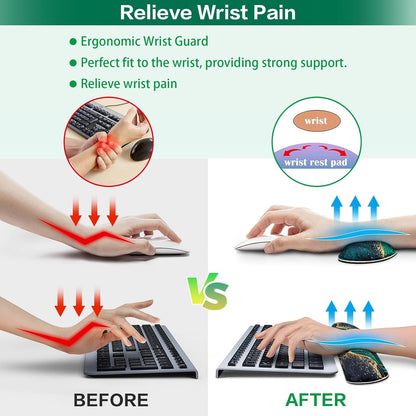 Desk Mat, Large Gaming Mouse Pad with Wrist Rest, 4in1 XXL Mousepad+Keyboard Wrist Rest+Mouse Pad Wrist Support+Cup Coaster Set Ergonomic Floral Computer Desk Arm Wrist for Decor Home Office Women
