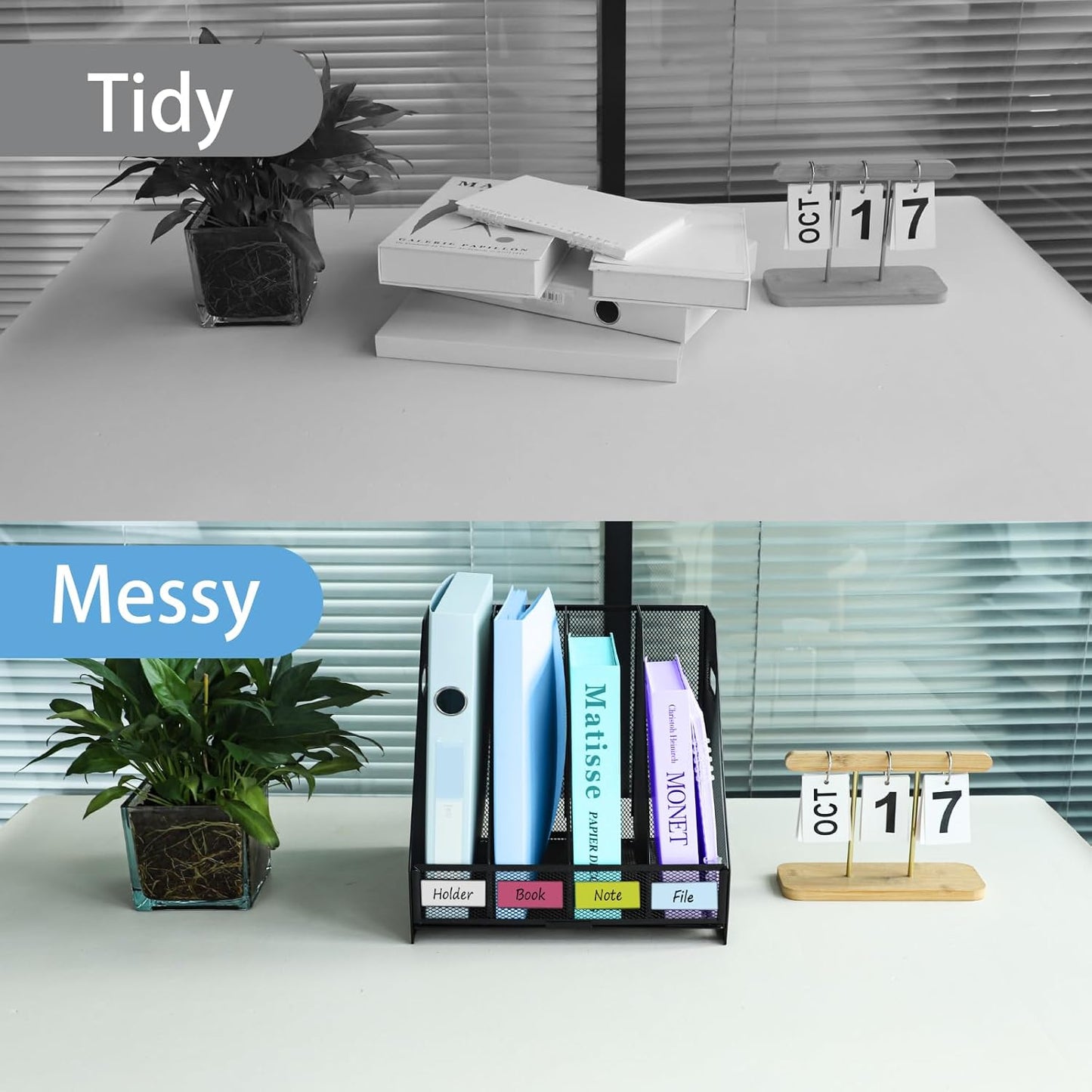 Desk Organizers Metal Magazine File Holder Racks Desktop Folder Storage Binder Organiser Document Organization for Home Office & Classroom,5 Vertical Compartments