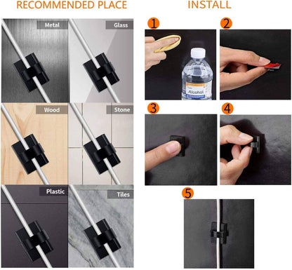 Cable Clips Adhesive Cord Organizer, Management 3M Cable Ties Wire Clips Organizer Cable Clamp Holders for Desk Car Tables PC Laptop TV Home Office Walls (0.75"x0.6", 30pcs, Black)