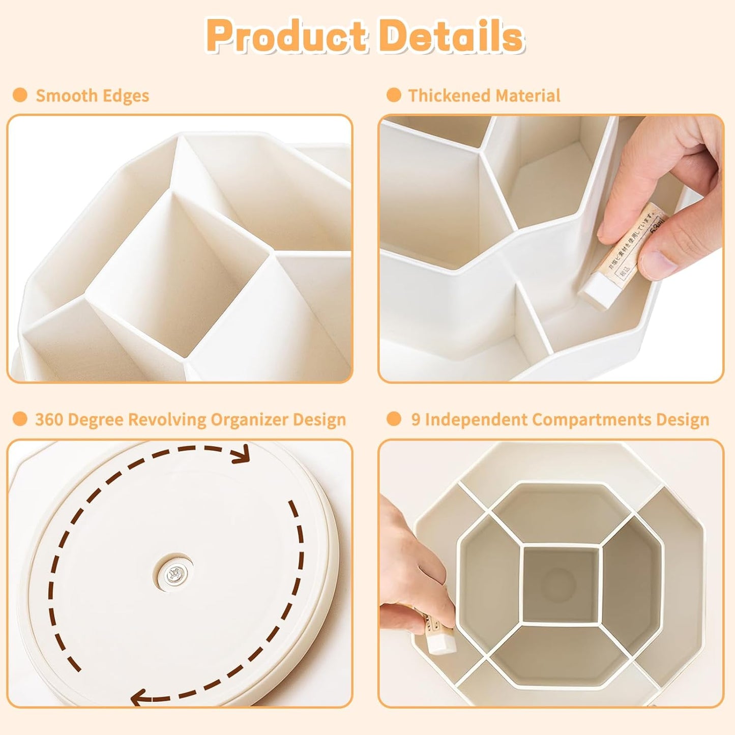 Cayxenful Pencil Pen Holder for Desk,9 Slots 360 Degree Rotating Desk Organizers,Desktop Storage Stationery Supplies Organizer, Cute Pencil Cup Pot For Office, School, Home(White)