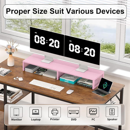 Dual Computer Monitor Stand Riser, Desk Organizers and Accessories, Printer & TV Stand, Desk Shelf, Office Desk Accessories & Desktop Workspace Organizer for Office Supplies, Black
