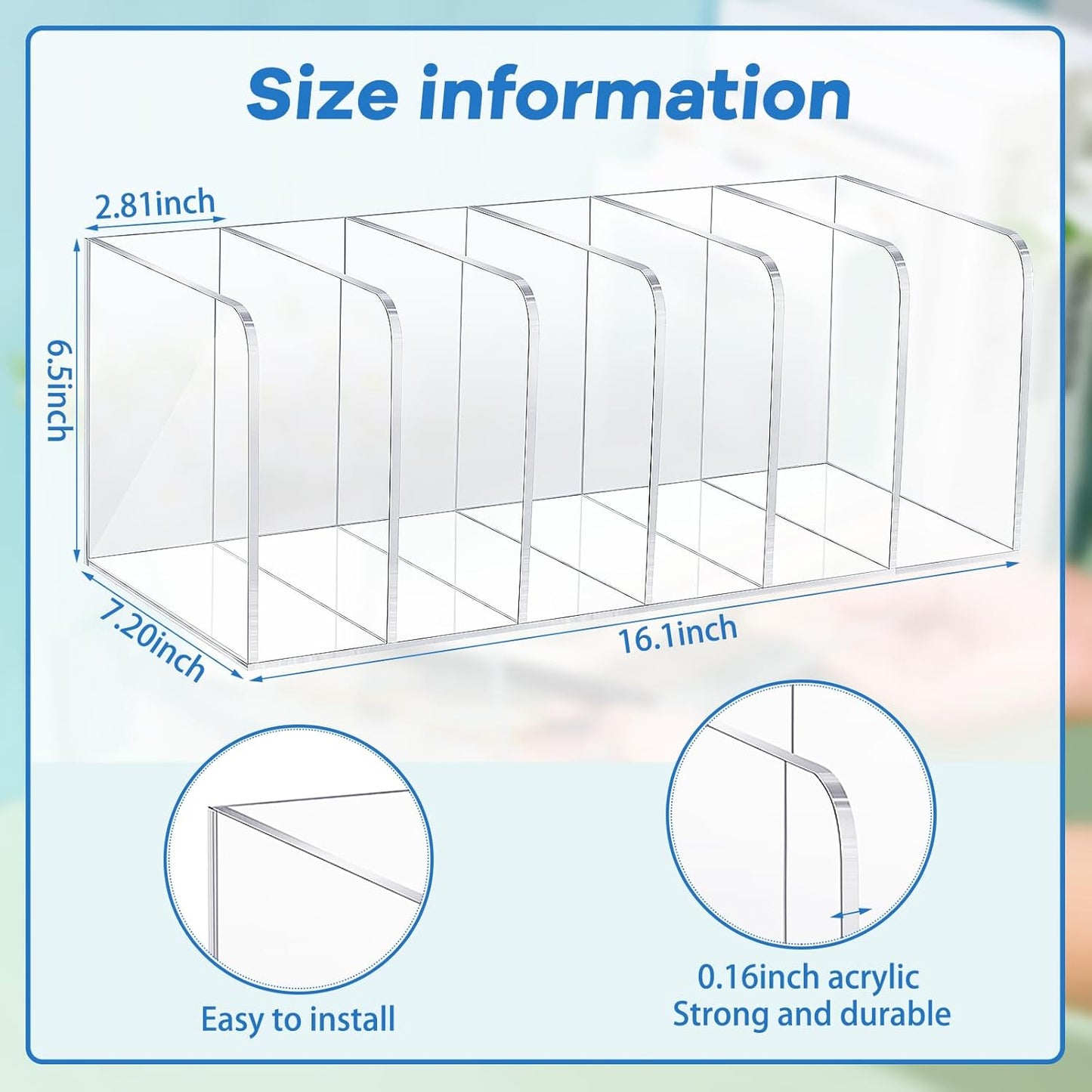 Suzile Clear Acrylic Magazine File Holder with Vertical Compartments Desk Organizer Book Rack for Desk Sorter Paper Folder Office Accessories(Clear,14.2 x 7.2 x 6.5 Inch)