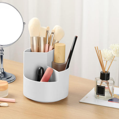 Desk Pencil Pen Holder, 3 Slots 360-Degree Spinning Organizers, Desktop Storage Stationery Supplies, Cute Cup Pot for Office, School, Art Supply, Kids - White
