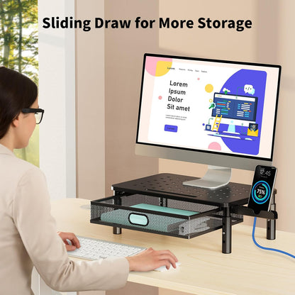 Zimilar Monitor Stand Riser with Metal Mesh Drawer, Height Adjustable with Phone Holder for Computer, Laptop, Printer, Notebook, Computer Monitor Stand with Storage