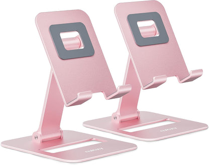 Nulaxy 2 Pack Dual Folding Cell Phone Stand, Fully Adjustable Phone Holder for Desk, Compatible with iPhone 17 16 15 14 13 12 11, Nintendo Switch, All Phones, Black & Rose Gold