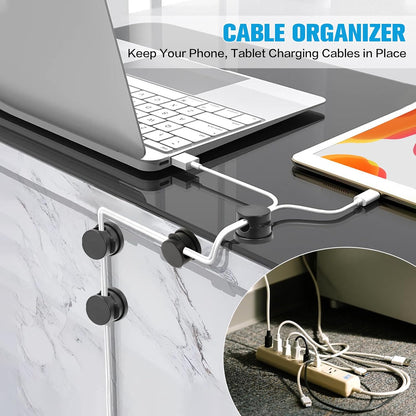 6PC Cord Organizer Holder, 360° Rotatable Spring Cable Clips, Strong Adhesive Cable Management Desk Accessories, Adjustable Wire Organizer Hide Cords Neatly for Nightstand, Home, Kitchen, Office, Rv