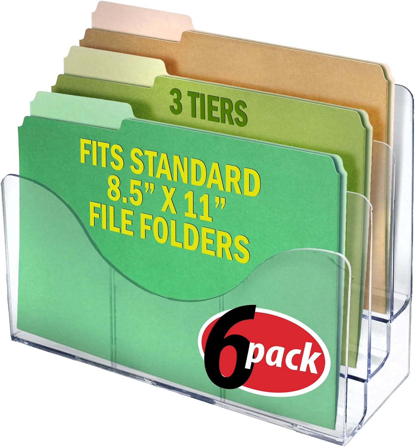 Azar Displays 250099 Three Tier File and Brochure Desktop Wall Organizer Holder with Dividers Brochure Display Stand Acrylic Holder, Fits 8.5" x 11" Files, Clear, 1 Pack