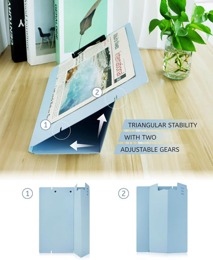Free Standing Clipboard and Desktop Stand with Adjustable Buckles Easel Back - Foldable Stand and Document Holder for School, Office and Business Use (9.37 x 12.6 inches) (Light Green)
