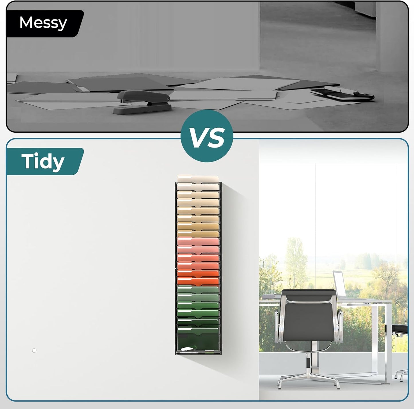 SUPEASY 5 Tier Wall File Organizer, Hanging Wall Mounted Mail Organizer with Label Slots, Metal Mesh File Holder Magazine Rack for Office, Home, School or Classroom, Black