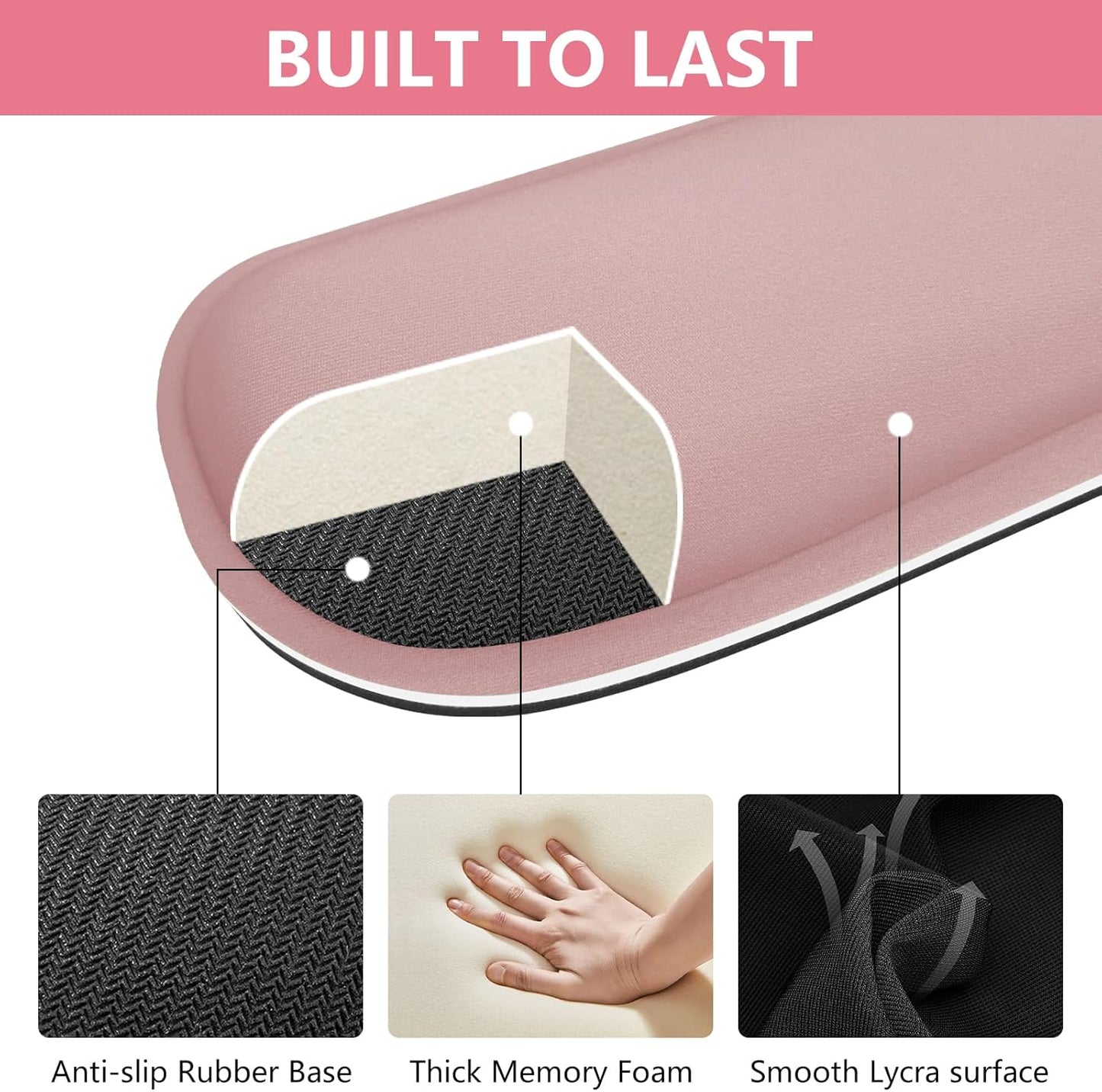 Wrist Rest for Computer Keyboard and Mouse, Ergonomic Design Wrist Support Pad for Keyboard, Soft Memory Foam Desk Pads Support Hand and Arm Easy Typing Pain Relief, 2 Piece Pad, Cream Pink