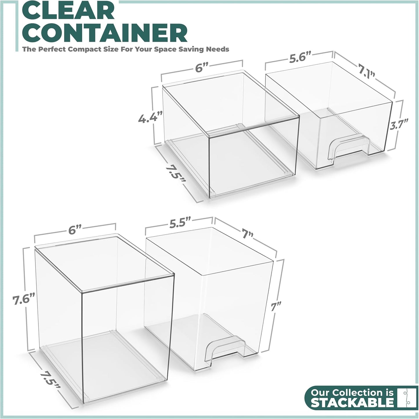 Sorbus Acrylic Storage Containers - 2 Pack, Stackable Storage Bins Set for Bathroom Organization - Clear Acrylic Drawer Organizers - Makeup Case Pull-Out Drawers (7.6’’ Tall)