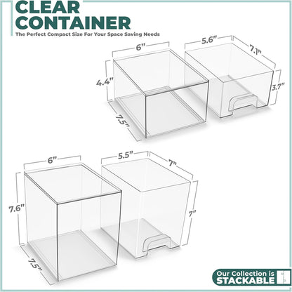 Sorbus Acrylic Storage Containers - 2 Pack, Stackable Storage Bins Set for Bathroom Organization - Clear Acrylic Drawer Organizers - Makeup Case Pull-Out Drawers (7.6’’ Tall)