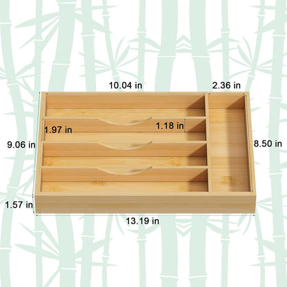 Youpehom Bamboo Utensil Organizer for Kitchen Drawers, Expandable Utensil Tray and Cutlery Silverware Holder,Wood Drawer Dividers with 7 Adjustable Slots