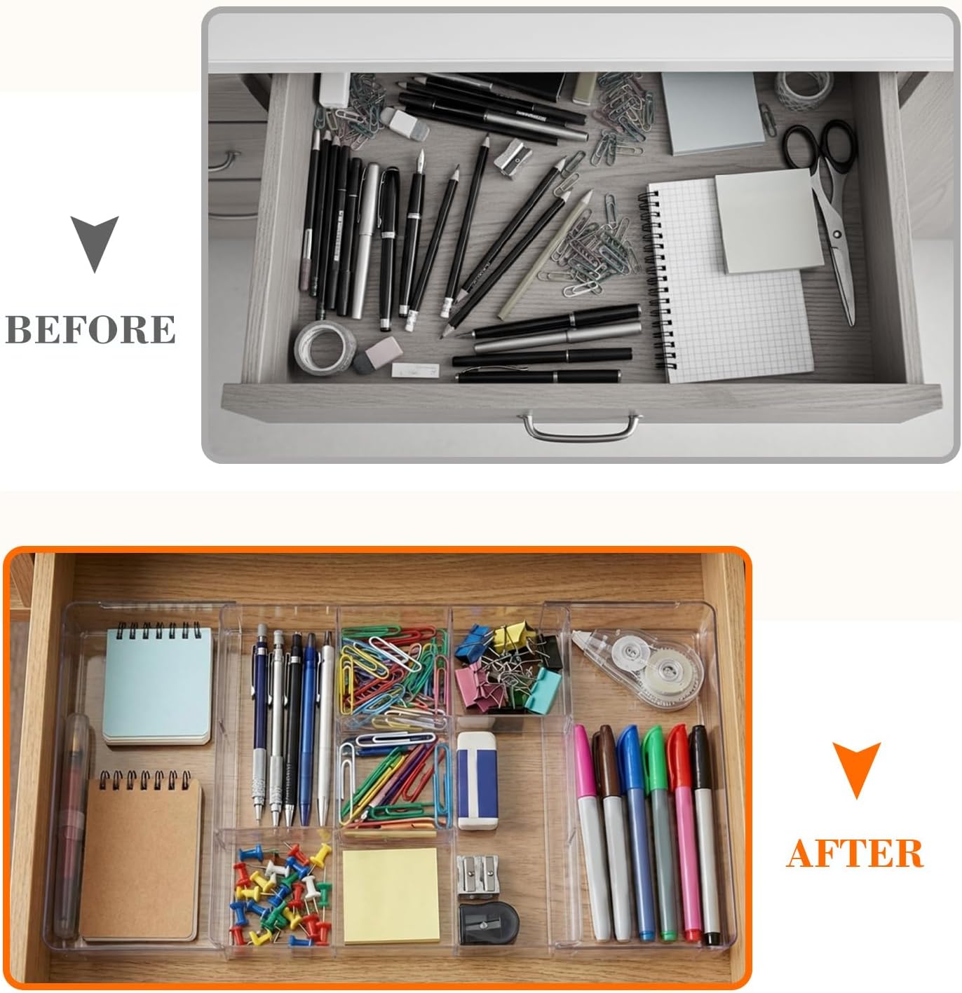 Briwooody 1 Pcs Large Expandable Acrylic Drawer Organizers, Grid Adjustable Drawer, Dividers Organizer for Desk, Makeup, Jewelry, Office, Kitchen Supplies (Clear,5 Compartments)