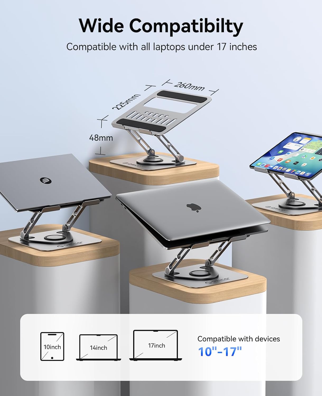 ORICO Adjustable Laptop Stand for Desk, 360° Rotating Base, Foldable Aluminum Alloy Computer Stand with Ventilated Design, Compatible with MacBook Air/Pro, Dell, XPS, HP up to 17'' - ST12, Silver