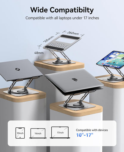 ORICO Adjustable Laptop Stand for Desk, 360° Rotating Base, Foldable Aluminum Alloy Computer Stand with Ventilated Design, Compatible with MacBook Air/Pro, Dell, XPS, HP up to 17'' - ST12, Silver