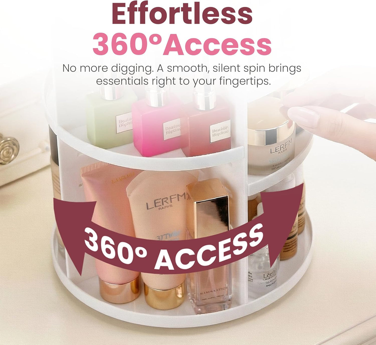 Masirs Small 360 Rotating Makeup Organizer - Mini Yet Spacious Cosmetic Storage Solution with Multiple Compartments - The Perfect Spinning Make-Up Caddy for Vanity or Bathroom Counter (Round - Clear)