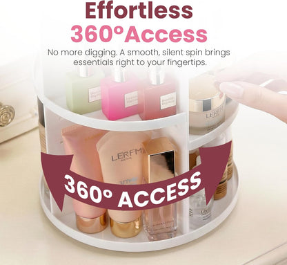 Masirs Small 360 Rotating Makeup Organizer - Mini Yet Spacious Cosmetic Storage Solution with Multiple Compartments - The Perfect Spinning Make-Up Caddy for Vanity or Bathroom Counter (Round - Clear)