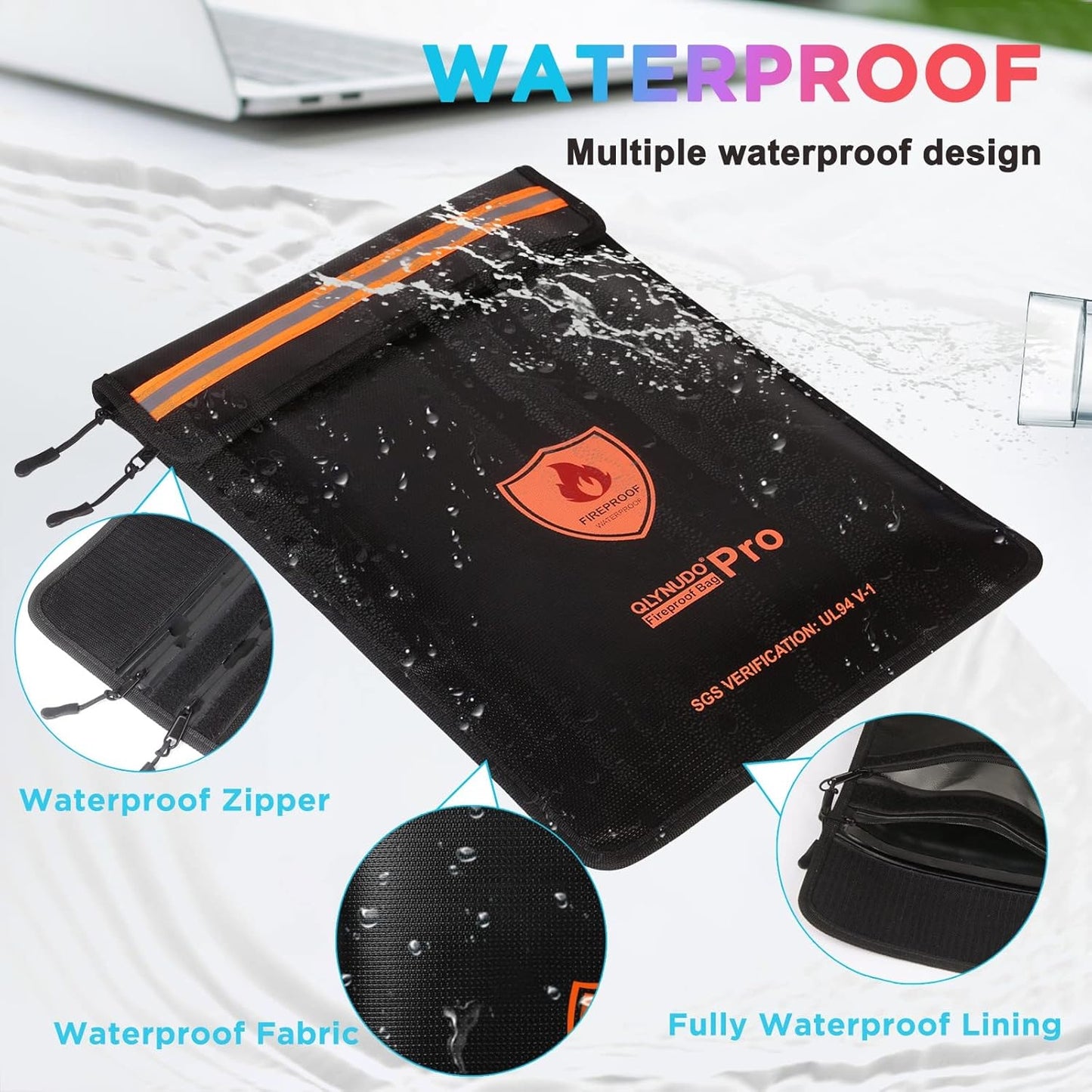 Fireproof Document Bag - Waterproof Fireproof Money Bag with Zipper for Cash/Important Documents/Valuables (Seal Protection), 15x11" (A4 Size), Fire Safe Envelope Bag with Reflective Strip