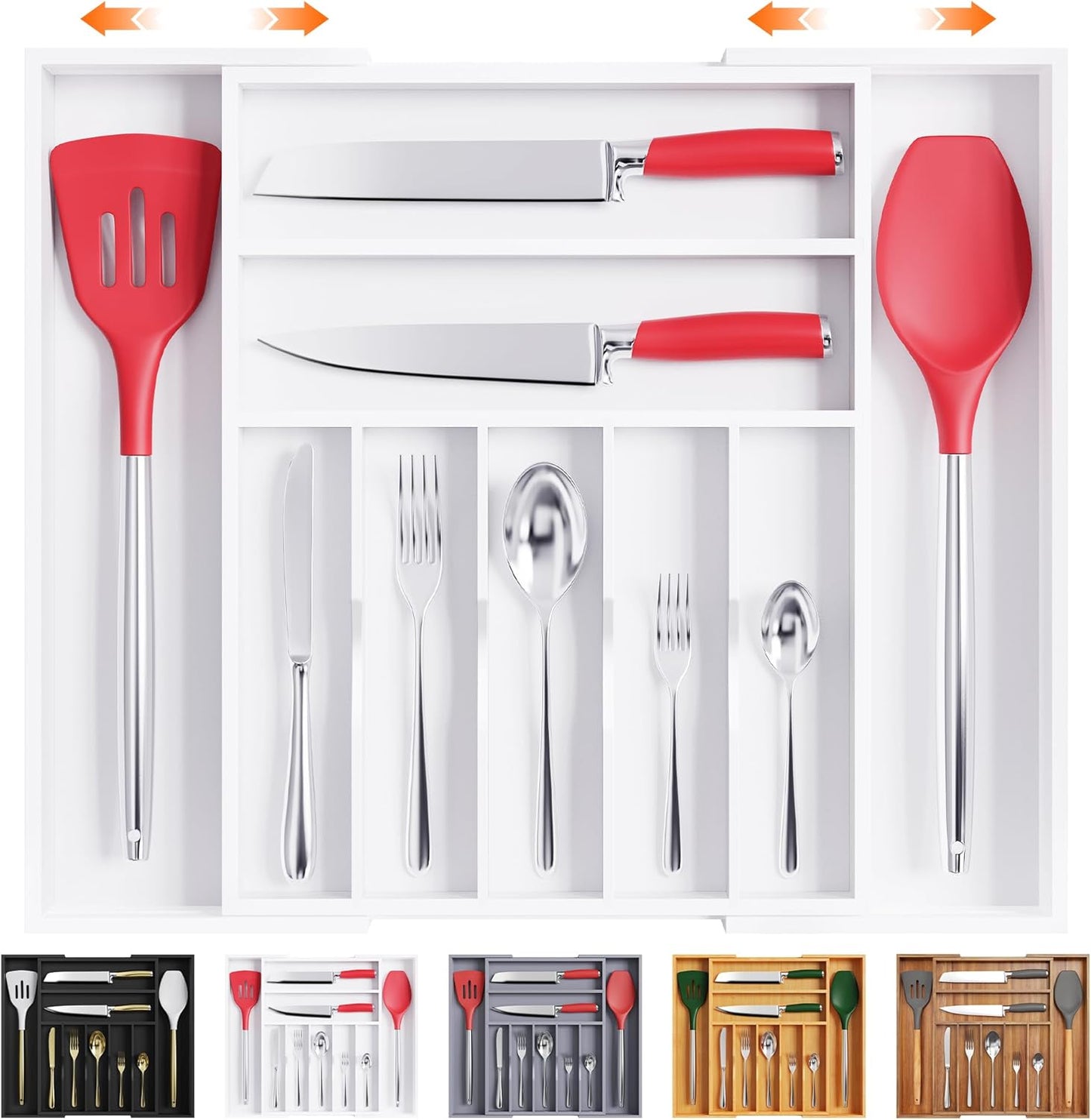 Kitchen Silverware Drawer Organizer and Storage Flatware Cutlery Utensil Holder Spice Rack Containers Bathroom Counter Cabinet Office Desk Makeup Drawer Tray Kitchen and Dining Tools Decor Accessories