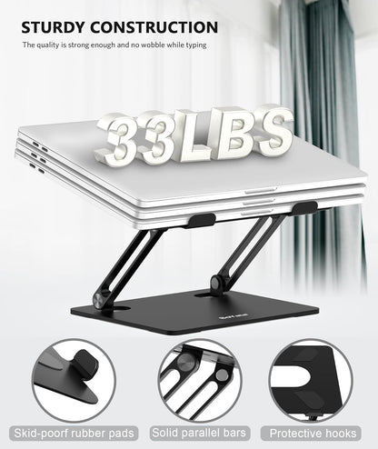 BoYata Laptop Stand, Adjustable Multi-Angle Laptop Holder, Compatible for Laptops up to 17 inches, Sturdy Aluminum & Silicone, Silver