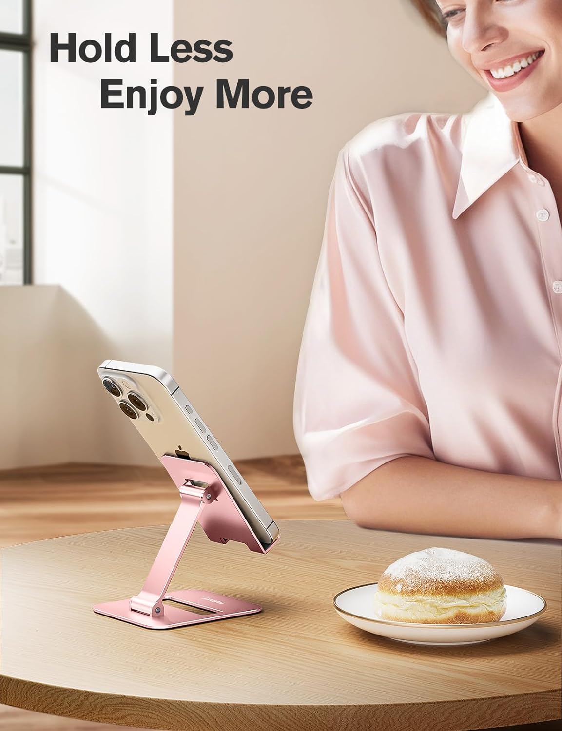 Nulaxy 2 Pack Dual Folding Cell Phone Stand, Fully Adjustable Phone Holder for Desk, Compatible with iPhone 17 16 15 14 13 12 11, Nintendo Switch, All Phones, Black & Rose Gold