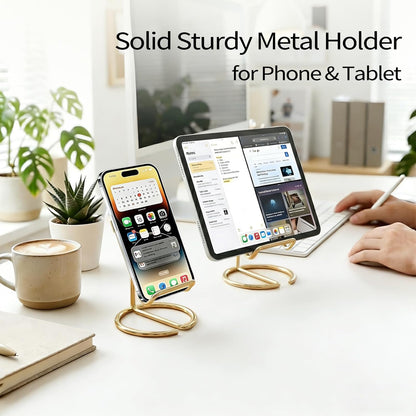 Phone Stand for Desk, Sturdy Metal Gold-Plated Phone Stand for Office Desk, Hands-Free Phone Charging Holder for Phone Calling and Watching Videos