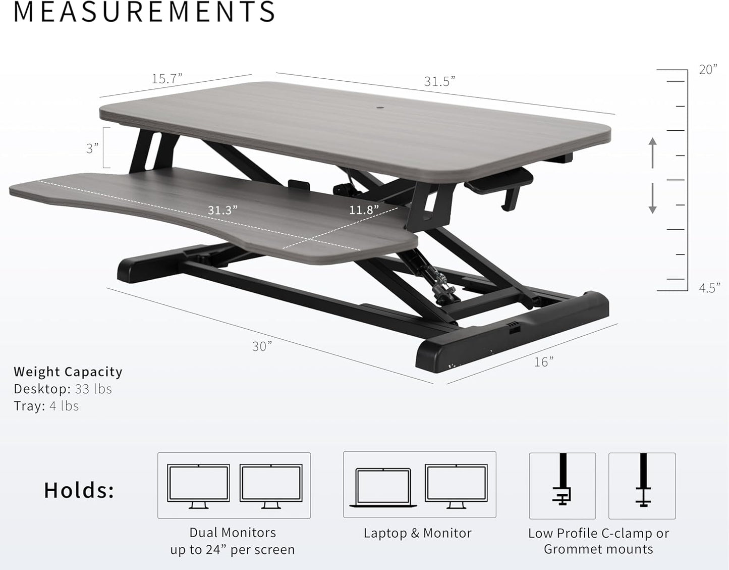 VIVO 26 inch Desk Converter, K Series, Height Adjustable Sit to Stand Riser, Dual Monitor and Laptop Workstation with Keyboard Tray, Black, DESK-V026KB