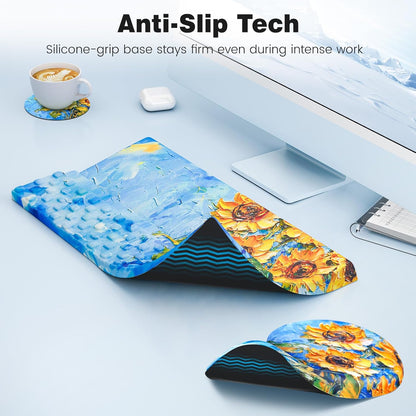 Ospelelf Ergonomic Mouse Pad and Keyboard Stand Wrist Rest Set, Memory Foam Comfort, Pain Relief for Typing, Office Desk Accessories, Moonlit Blossoms