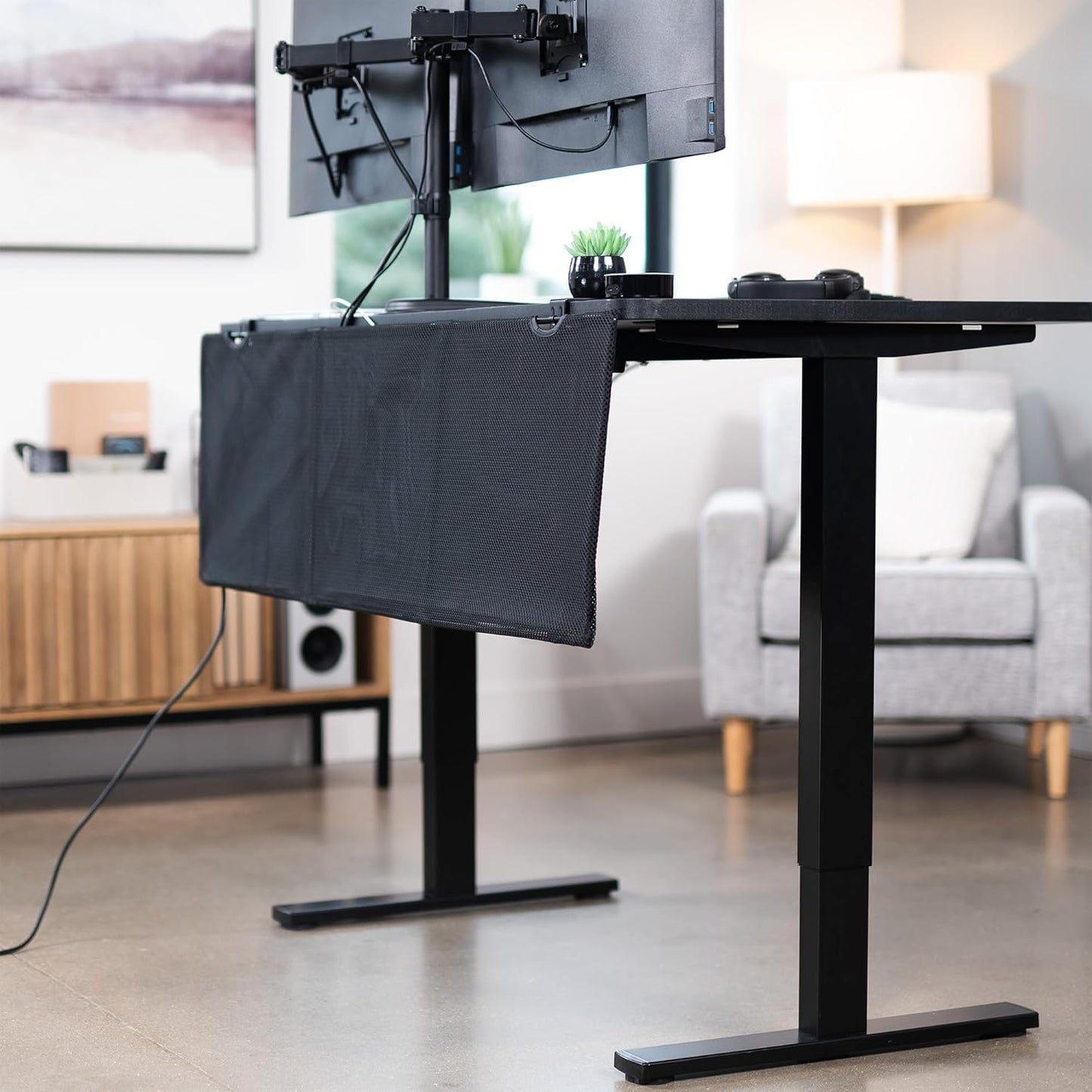 VIVO 48 Inch Clamp-on Privacy and Cable Management Organizer Sleeve, Wire Hider Kit Panel System, Desk Skirt, Black, DESK-SKIRT-48P