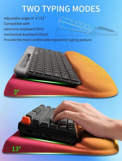 Ergonomic Wave Wrist Rest with Keyboard Stand, Cushioned Palm Rest, Comfortable Integrated Memory Foam for Natural Typing and Relieve Wrist Pain, Dark Night Black