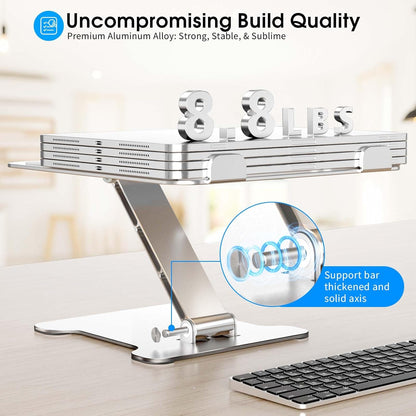 LRLKFX Laptop Stand Portable Foldable Aluminum Laptop Riser Height Adjustable Ergonomic Holder for Desk Compatible with MacBook Air Pro, Dell, HP, Lenovo & More 10-15.6" - Silver