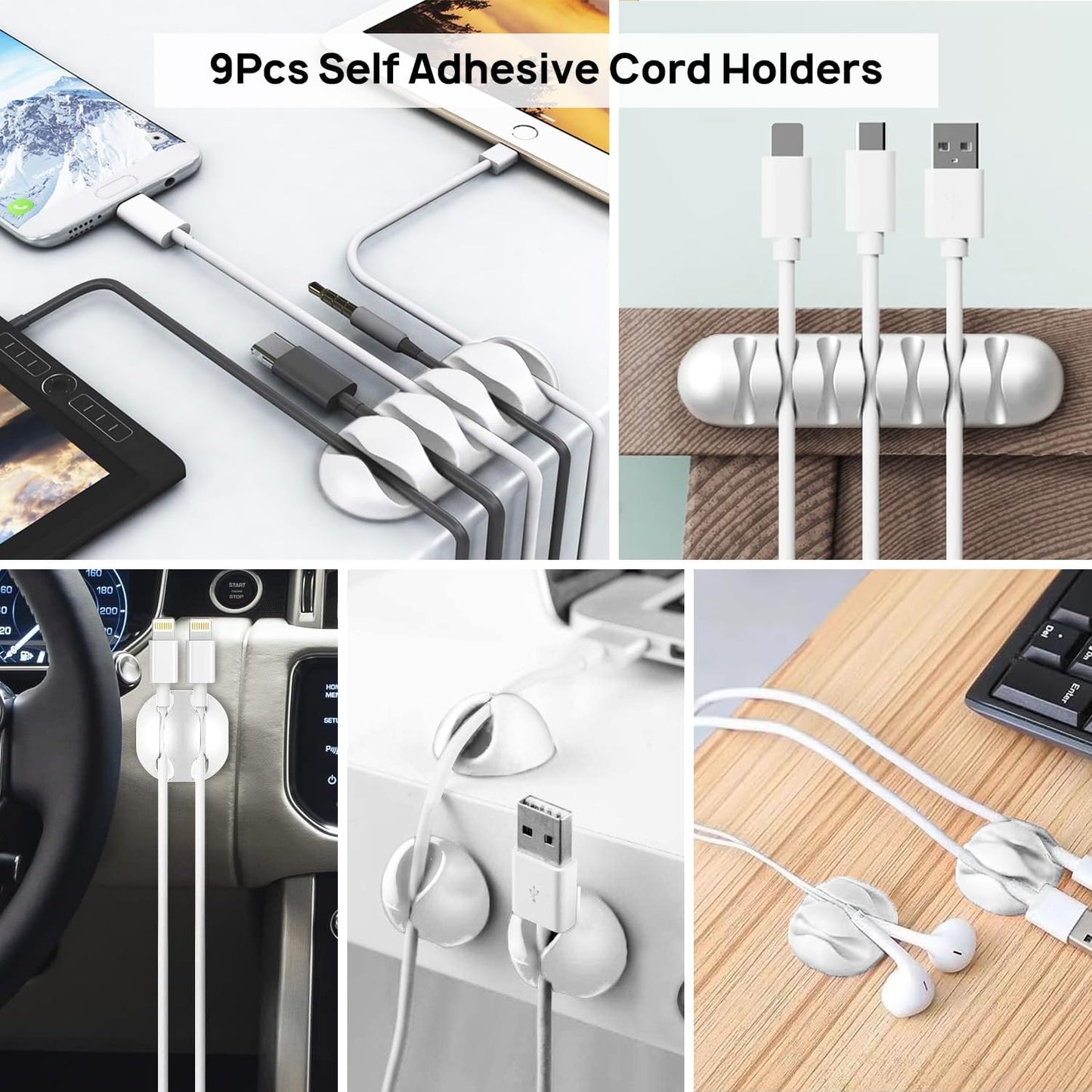 Cable Management Kit - 4 Cable Sleeve, 57 Self Adhesive Cable Clips, 12 Hanging Strips, 12 Cable Organizer Straps and 100 Fastening Cable Ties for TV Computer Under Desk (Black and White)