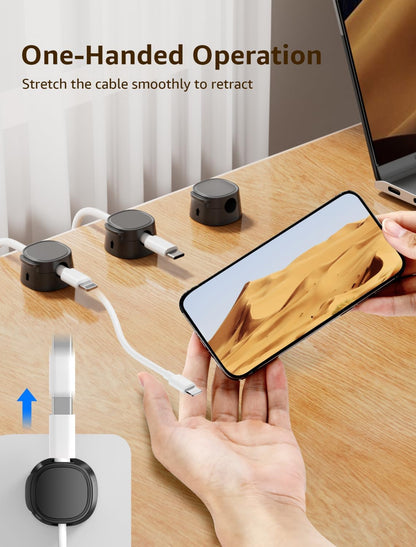 12 Pack Magnetic Cable Clips – [One-Snap Lock] Phone Cord Holder for Desk, Adhesive Magnetic Cord Organiser for Nightstand, Wall, Car – Under Desk Cable Management for Office, Home