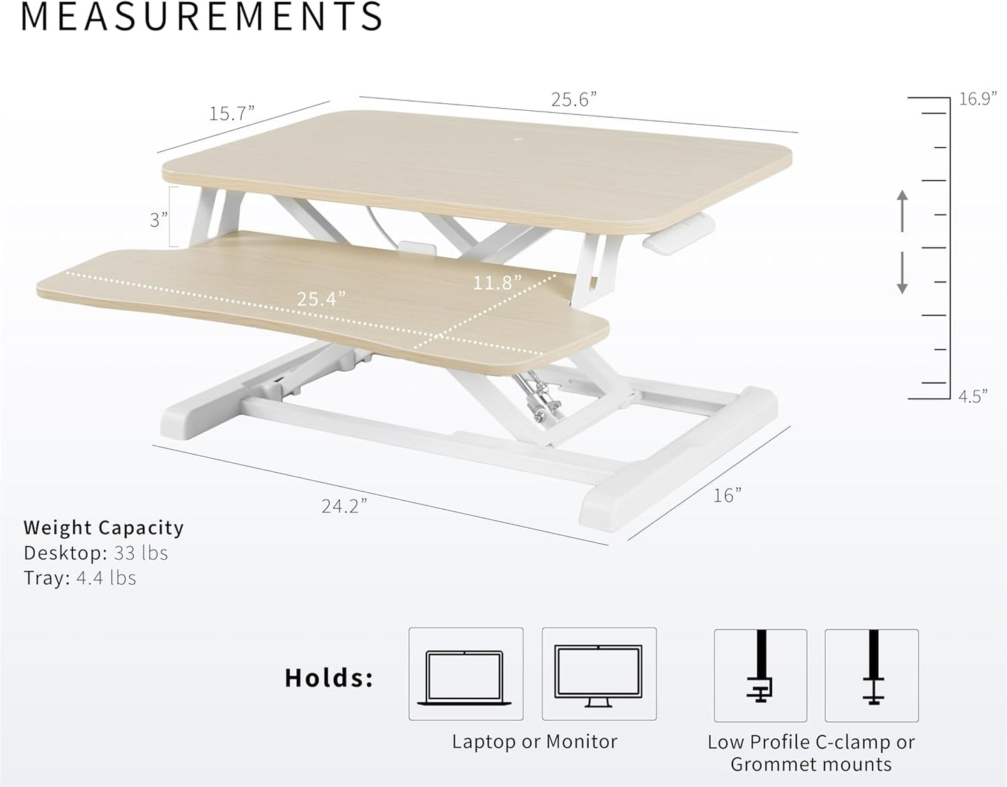 VIVO 26 inch Desk Converter, K Series, Height Adjustable Sit to Stand Riser, Dual Monitor and Laptop Workstation with Keyboard Tray, Black, DESK-V026KB