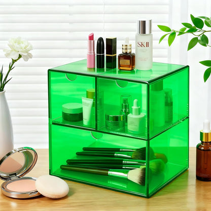 Gelite Desk Organizer with 3 Storage Drawers for Makeup Office Acrylic Desktop Drawer Organizer for Vanity Office Organization and Storage Box, Neon Pink
