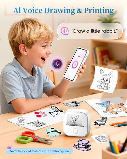 Memoking Sticker Maker - T02 Mini Sticker Printer Wireless Inkless Label Maker Portable Thermal Printer for Student Birthday Gift, Impresora Portátil for Note, DIY, Compatible with iOS & Android, Pink