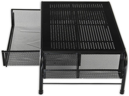 Simple Houseware Metal Desk Monitor Stand Riser with Organizer Drawer, White