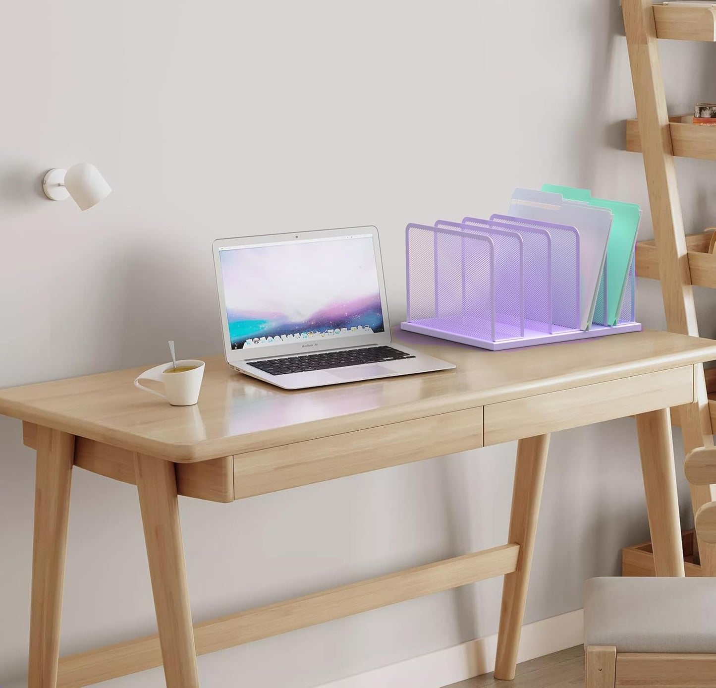 Kuntine.B Desk File Organizer 5 Sections Upright Mesh Desktop Organizer File Sorter Office Organization File Holder for Home, Office & Classroom